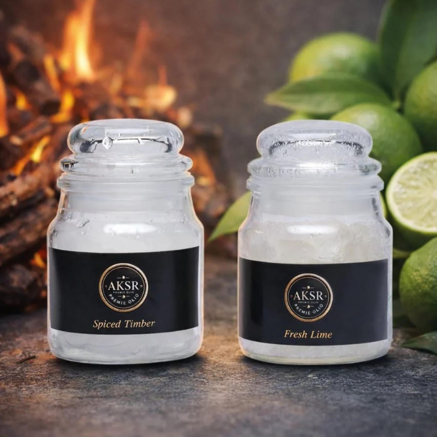 Set of 2 Fresh Lime & Spiced Timber Bhimseni Camphor Jar