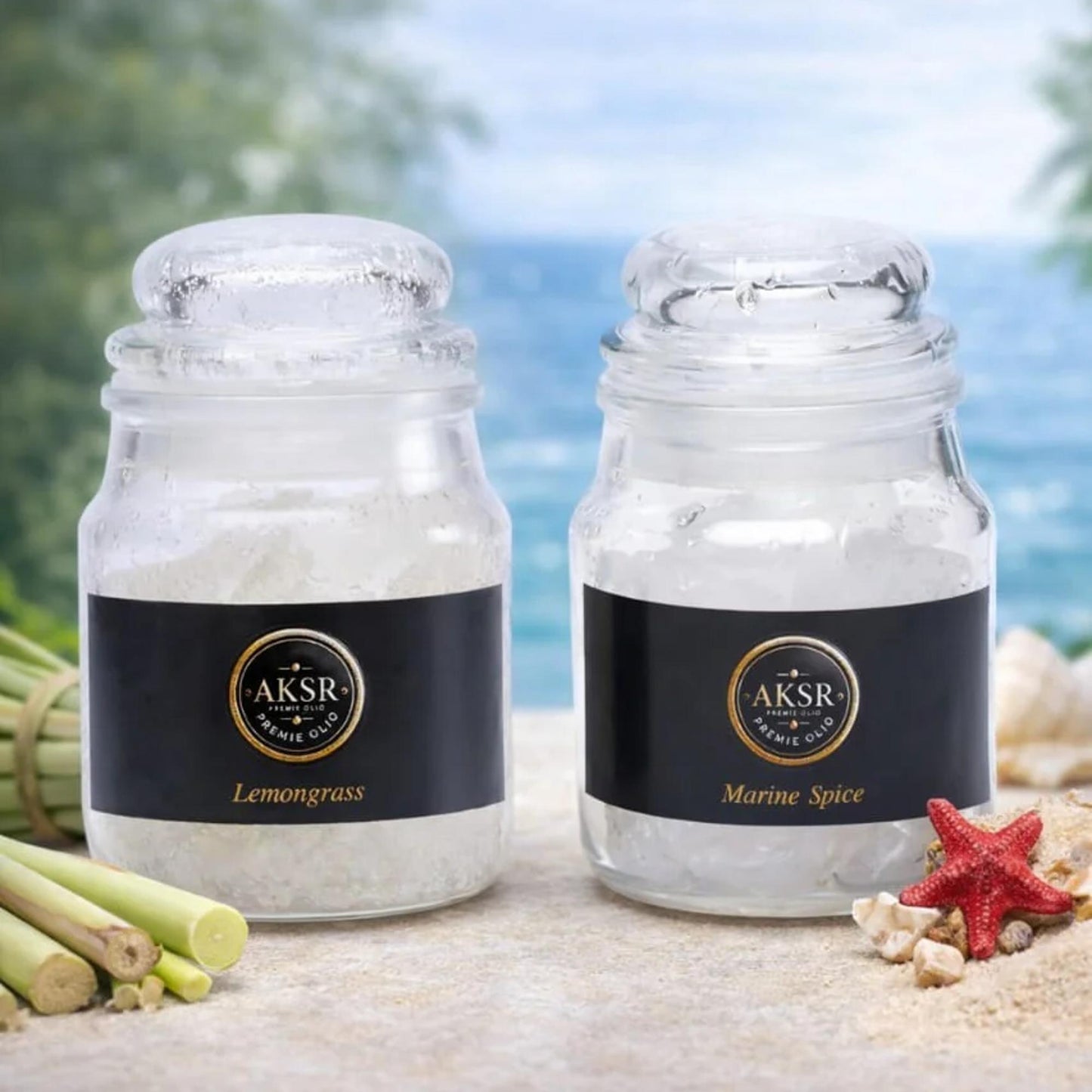 Set of 2 Lemongrass & Marine Spice Bhimseni Camphor Jar